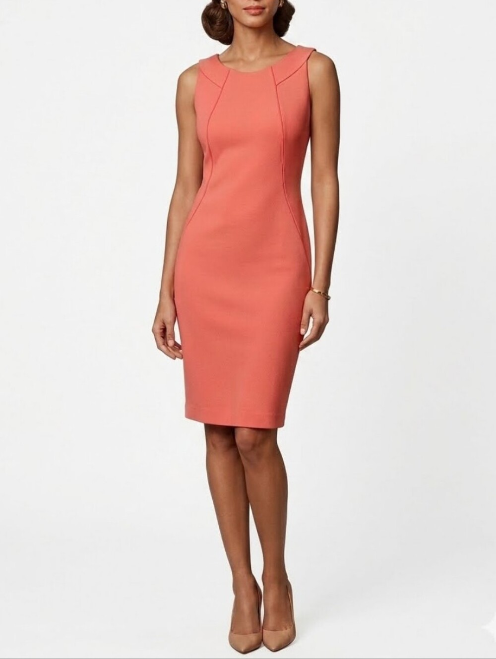 LAFAYETTE 148 Bodycon Coral Knit Sleeveless Formal Cocktail Sheath Midi Dress